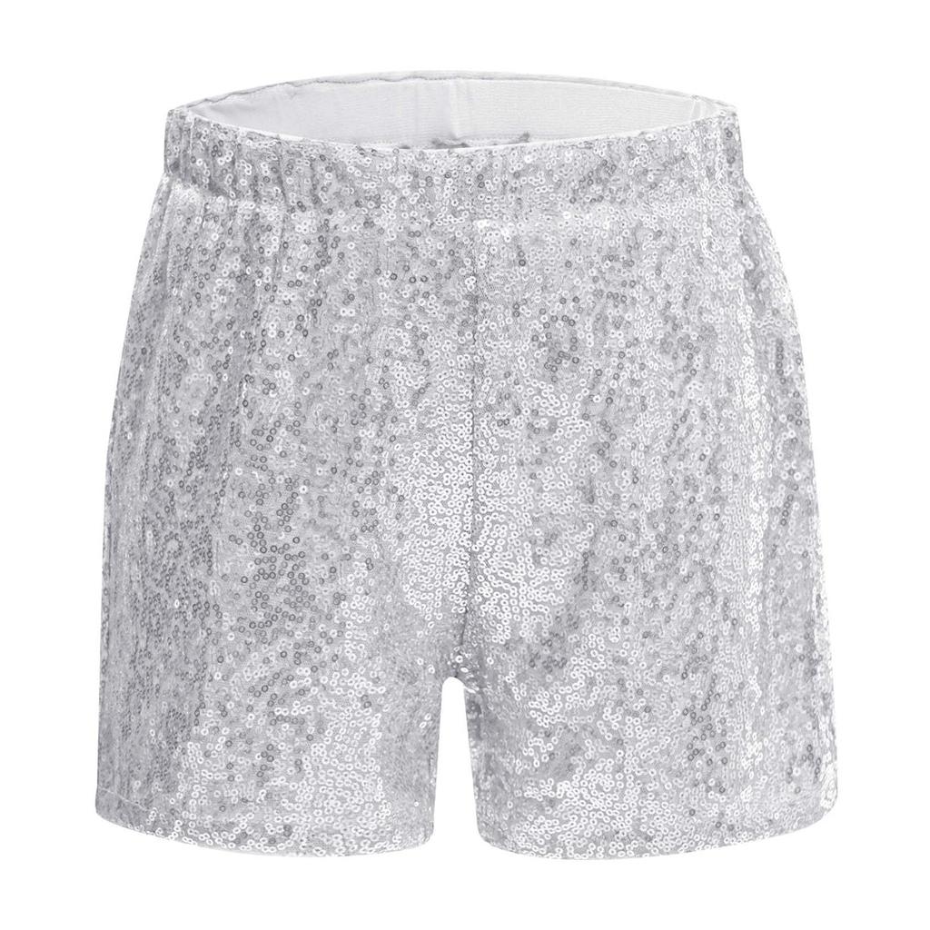 Girls Sequined Dance Shorts Elastic Waist Shiny Sequins Jazz Performance Cheerleading Competition Bottom
