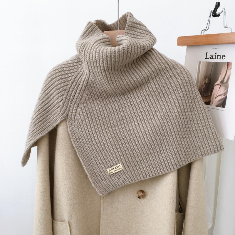 New Split High Collar Scarf For Women Girls Students Autumn Winter Solid Color Knitted Neckerchief Scarves Soft Neck Wrap Shawls