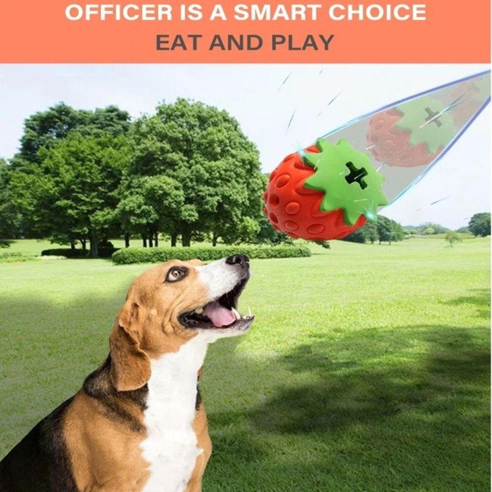 Aardbeivormige Hondenspeelbal met Voedseldispenser Tandenpoetsen Hondentanden Slijpen Speelgoed Puzzelspeelgoed