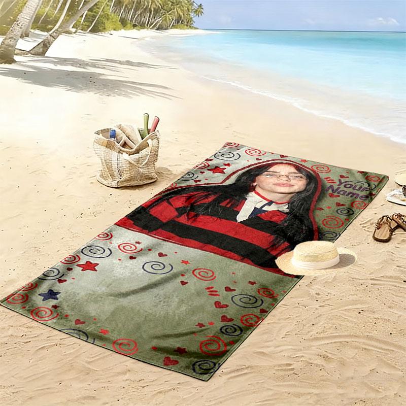 Billie Eilish Custom Name Print Beach Towel, Large Soft Quick Dry Towel for Beach Camping Swimming