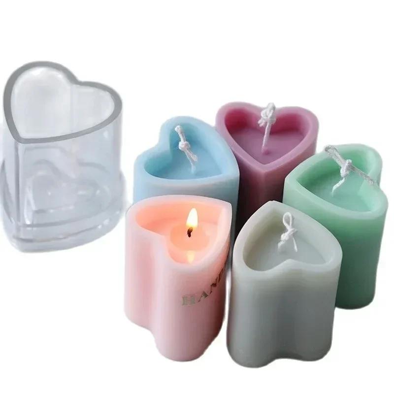 New 3D Columnar Love Shape Cute Heart-shaped Column Candle Mold Making DIY Crafts Handmade Aroma Arts Supplies Birthday Gift