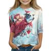 Christmas Day Print Tops For Youth Girls 5-16 Years Round Neck 3/4 Sleeves T-Shirts Trendy Tops Outfit Tees