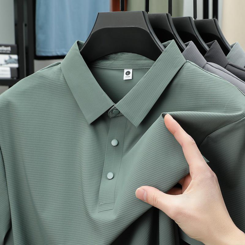 Men's Summer Seamless Ice Silk Polo: Breathable Business Casual Short Sleeve Shirt with Turn-Down Collar