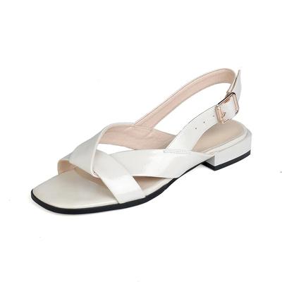 Mode 2024 Neue Echte Leder Schuhe Damen Niedriger Absatz Quadratische Spitze Freizeitschuhe Sommer Bequeme Damen Sandalen Schwarz Beige Größe 35-42
