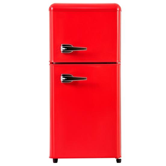 Lodówka 60L Retro 7 Ustawień Temperatury Światło LED Strefa Podwójna Mini Lodówka Domowa Zamrażarka 22L Objętość 102 kWh/Rok -27-13 Stopni Celsjusza