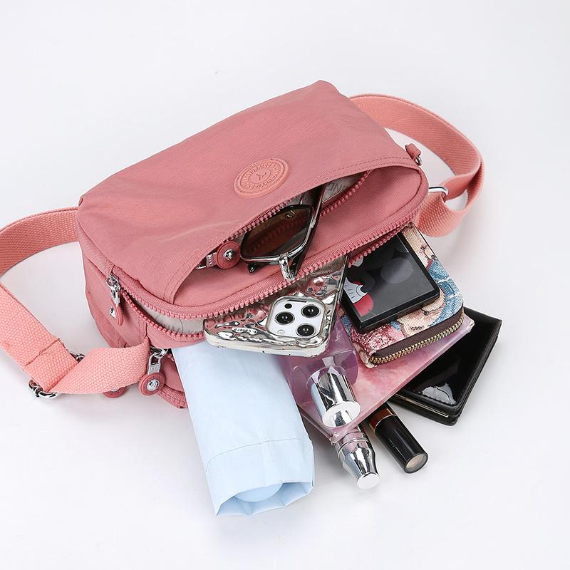 Nylonová crossbody taška s více kapsami, dámská lehká malá taška přes rameno