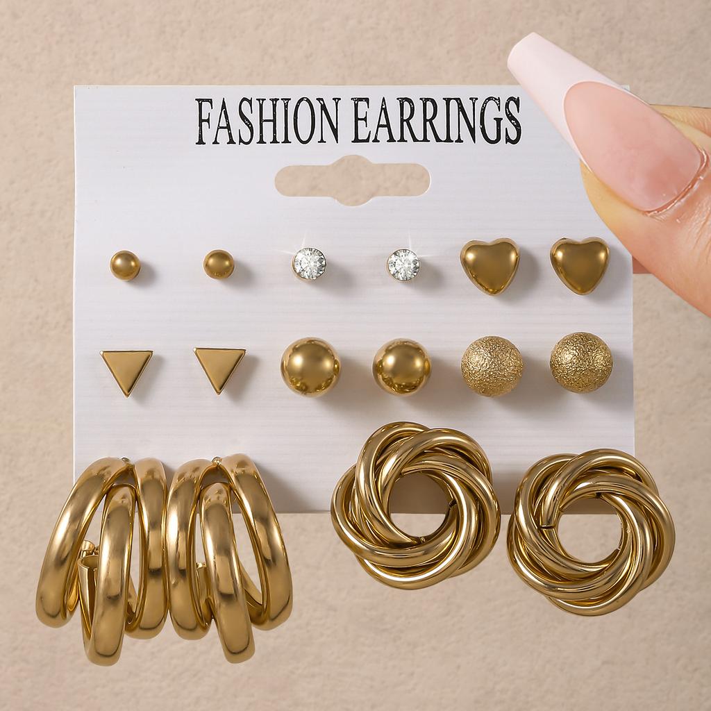 Hot Sale Vintage Gold Geometric Women's Earrings Set Pearl Earrings Earrings Set
