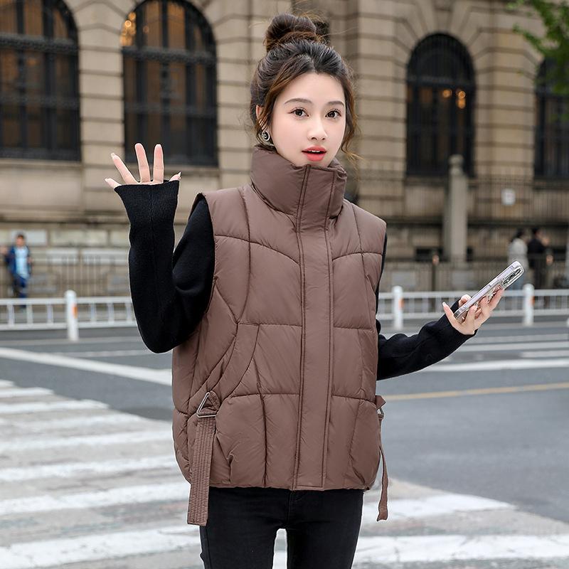 Krátká péřová vesta dámská podzim a zima nová módní volná vesta se stojáčkem univerzální a tenká vnější vesta