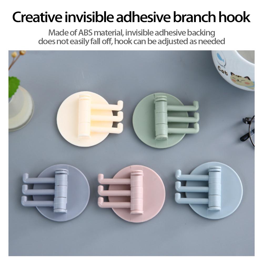 Rotatable Adhesive Wall Hook Rack for Kitchen and Bathroom with Multiple Hooks