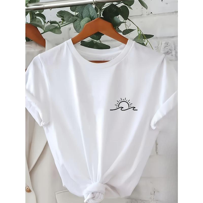 

Европейский размер [Летний комфорт с коротким рукавом] Летний комфорт Чистый короткий рукав | Солнечный пляж Маленький LG Нишевый принт S белый