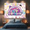 1 piece of vibrant and cute cat-themed birthday party backdrop and banner - 2D flat polyester fabric for photography decoration