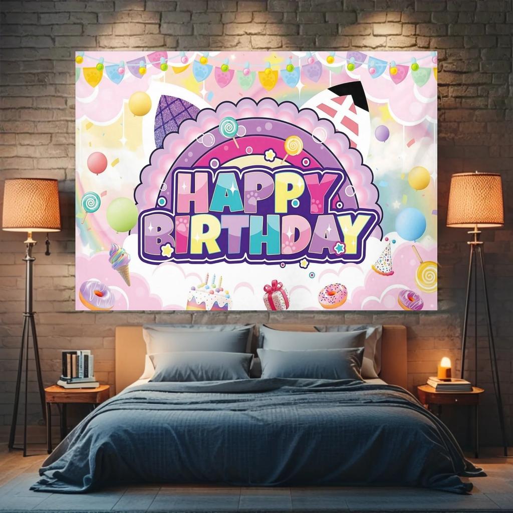1 piece of vibrant and cute cat-themed birthday party backdrop and banner - 2D flat polyester fabric for photography decoration