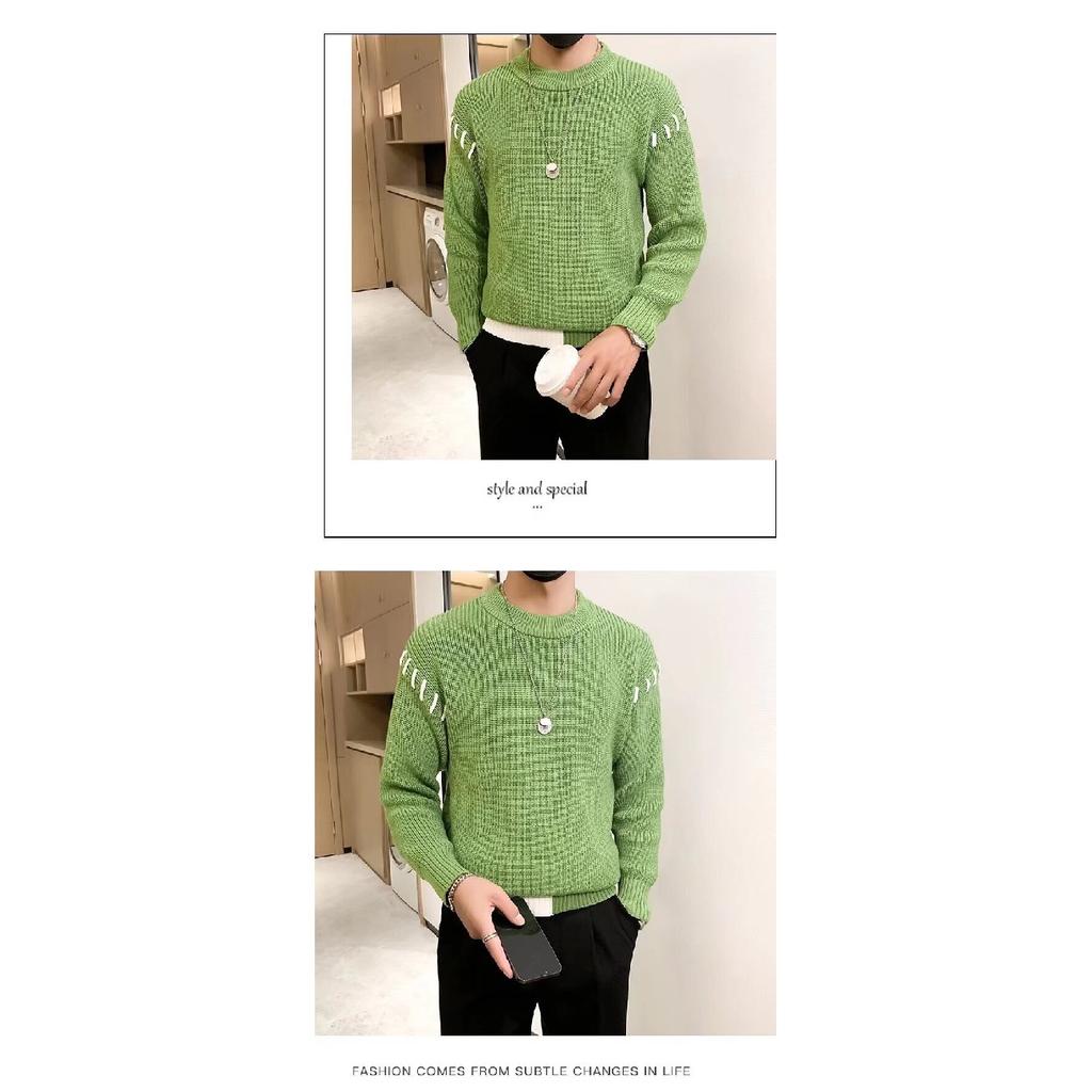 Spring 2024 Men's Sweater Patchwork Assorted Colors Skin-Friendly Fabric Fashion Versatile Top Casual Long-Sleeved Bottoming Shirt