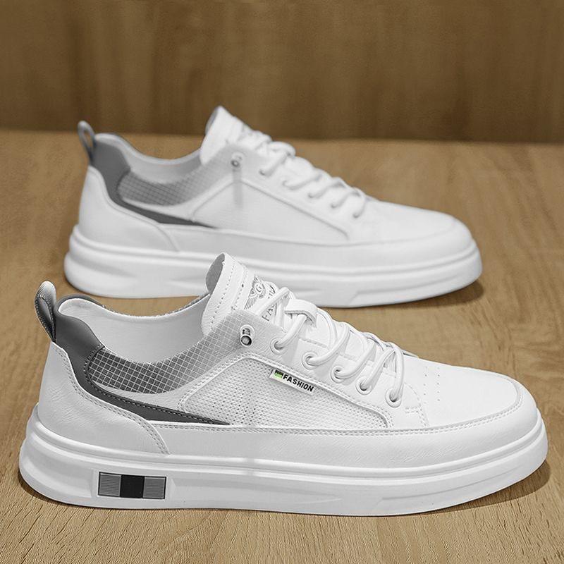 

Men s Shoes New Leather Breathable Mesh All-matching Sports Casual Small White Skate 42