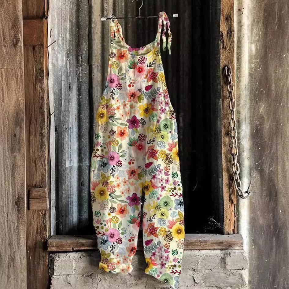 2025 Summer Retro Print Wide-Leg Women's Jumpsuit
