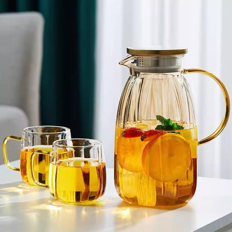 Glass Cold Water Kettle Large Capacity Metal Lid Household Transparent Set High Temperature Resistant and Crack-proof Cold Water Kettle