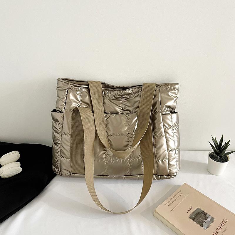 Space Padded Women's Shoulder Bag Winter Large Capacity Black Handbag Designer Nylon Cotton Warm Solid Tote
