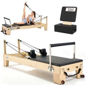 VEVOR Pilates Reformer Machine, Wooden Pilates Workout Equipment for Home Gym Studio Use, Pilates Bed with Dual Resistance- Spring & Cord