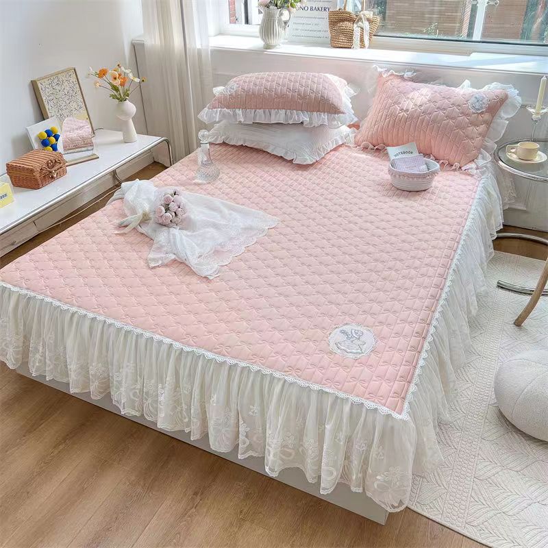 Bedding Ice Silk Latex Bed Skirt Pillowcase Three-piece Machine Washable Folding Latex Mattress Bed Cover Non-Slip