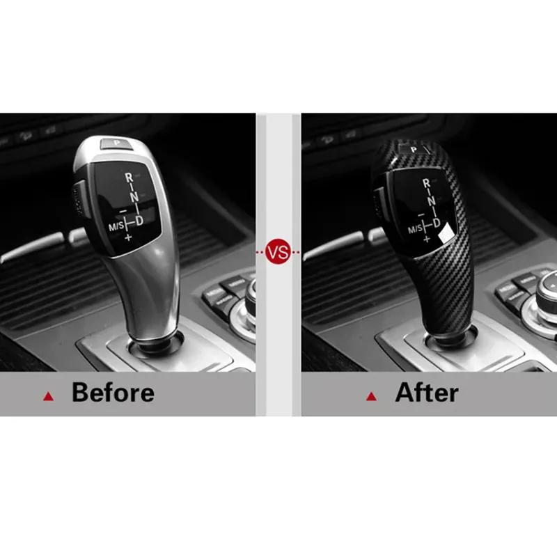 Car Gear Lever Shift Knob Cover Black For BMW E60 X6 E70 E71 2008-2013 Carbon Fiber Gear Lever Shift Knob Cover Trim
