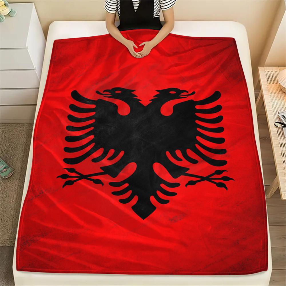 1pc Republic of Albania Print Flannel Blanket, High Quality Comfortable for All Seasons, Home Decor, Warmth and Comfort, Perfect for Christmas Gifts79