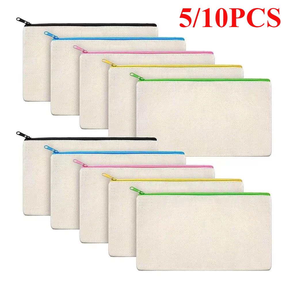 3/5/10 Pcs/Lot Student School Canvas Zipper Storage Bags DIY Blank Craft Cosmetic Ziplock Cotton Pouches for Pencil 21x12cm