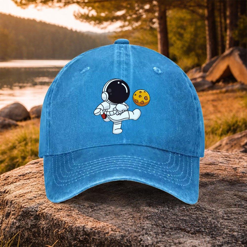 Astronaut Print Washed Baseball Cap Unisex Lightweight Duckbill Hat for Unisex Women Golf Casual Outdoor