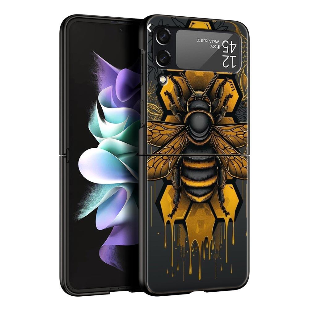 Honeybee Flower Pattern Hard PC Phone Case For Samsung Galaxy Z Flip 7 6 5 4 Black Cover For Galaxy Z Flip 3 Foldable Shell Bags