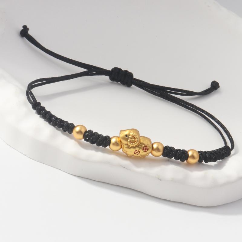 Adjustable Zodiac Goat Braided Bracelet Gold Plated Charm  Braided Rope Bracelet  Chinese Style Beads Womens
