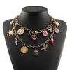 Bohemian Style Double Layer Stackable Necklace with Flying Bird, Sunflower, Flower, and Heart Pendants for Women
