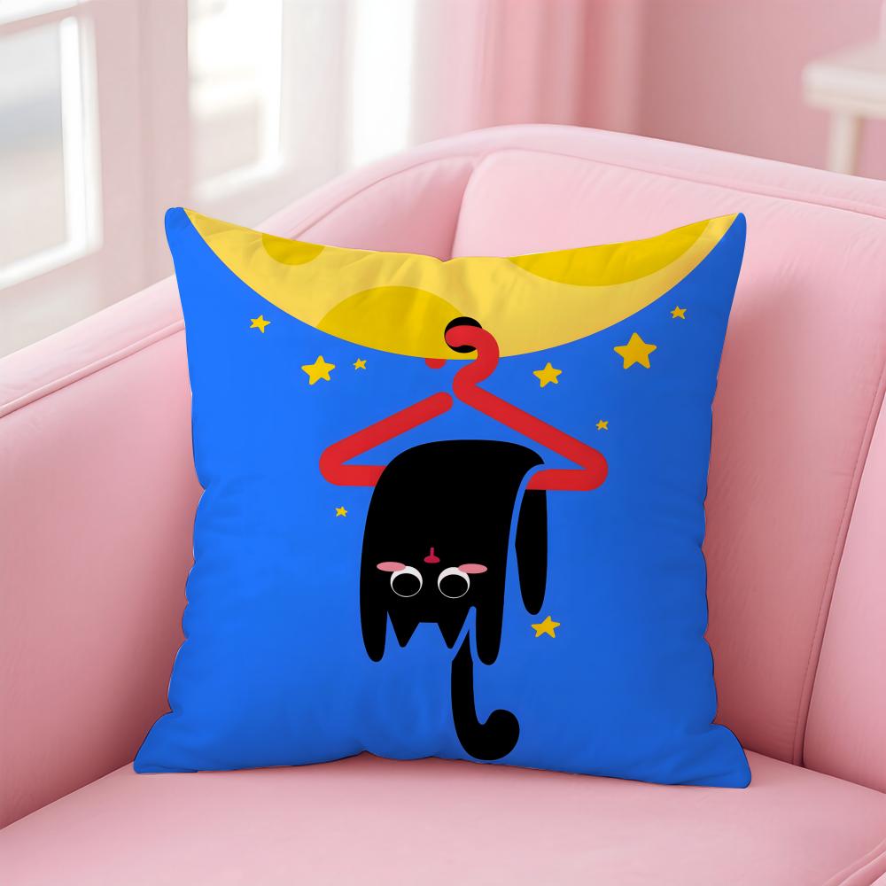 Cute cat illustration Cushion Cover Pillow Case Soft Friendly Fabric Concealed Zipper