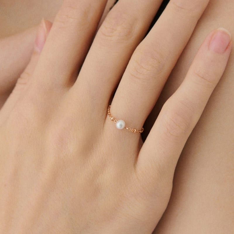 MAYBETOI 14k Chain Ball Freshwater Pearl Ring (2 Types)