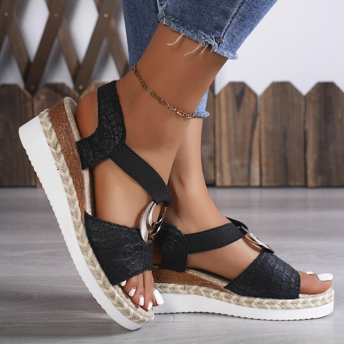 

Women Wedges Sandals Summer Metal Decoration Platform Gladiator Shoes Woman Comfort Casual Mid Heels Sandal Sandálias Feminina 37 чорний