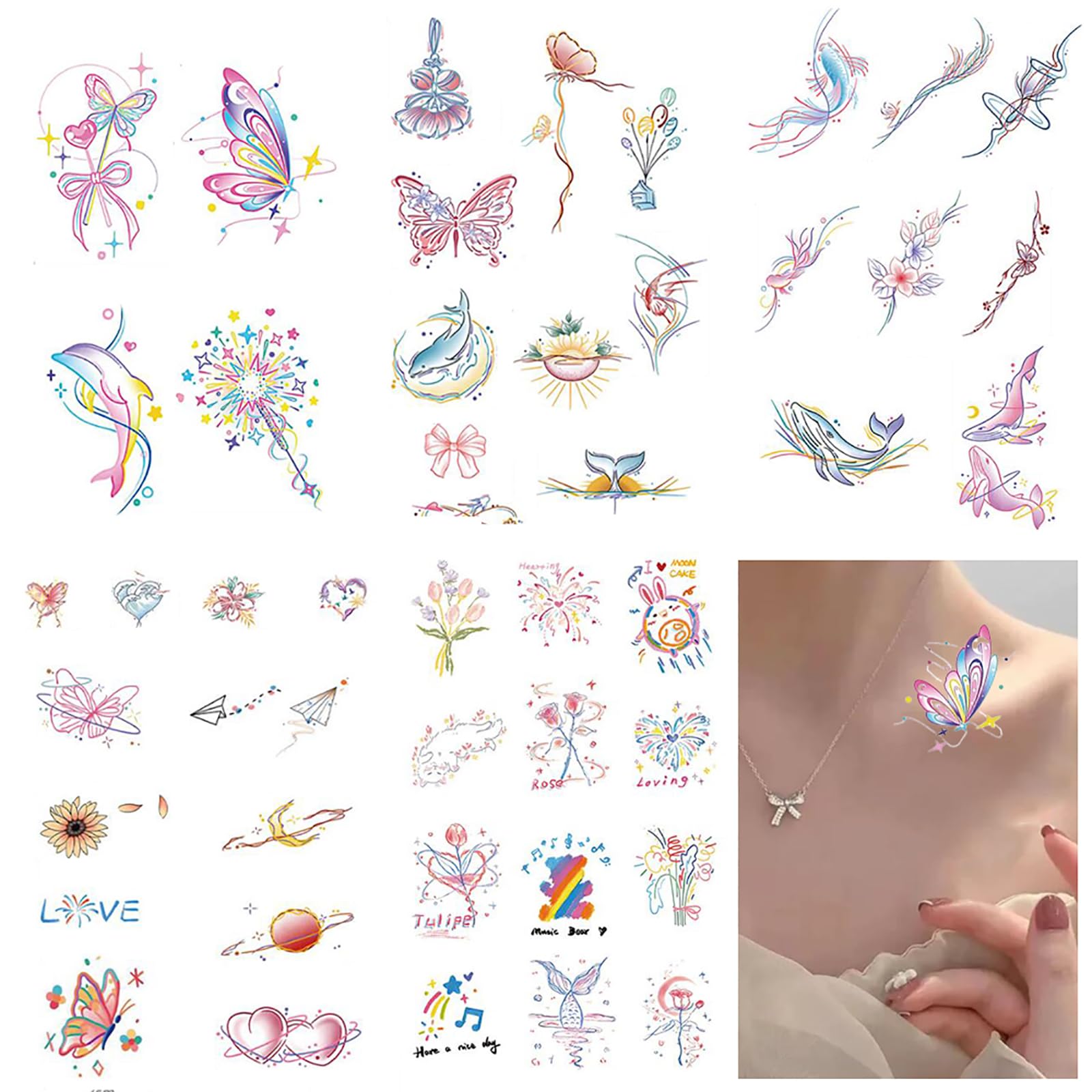 

CHENLONB Tattoo Tattoo Easy to Set of 46 Tattoos Stickers, Stickers, Apply, Realistic, Long-Stick, Waterproof, Style, Cute,