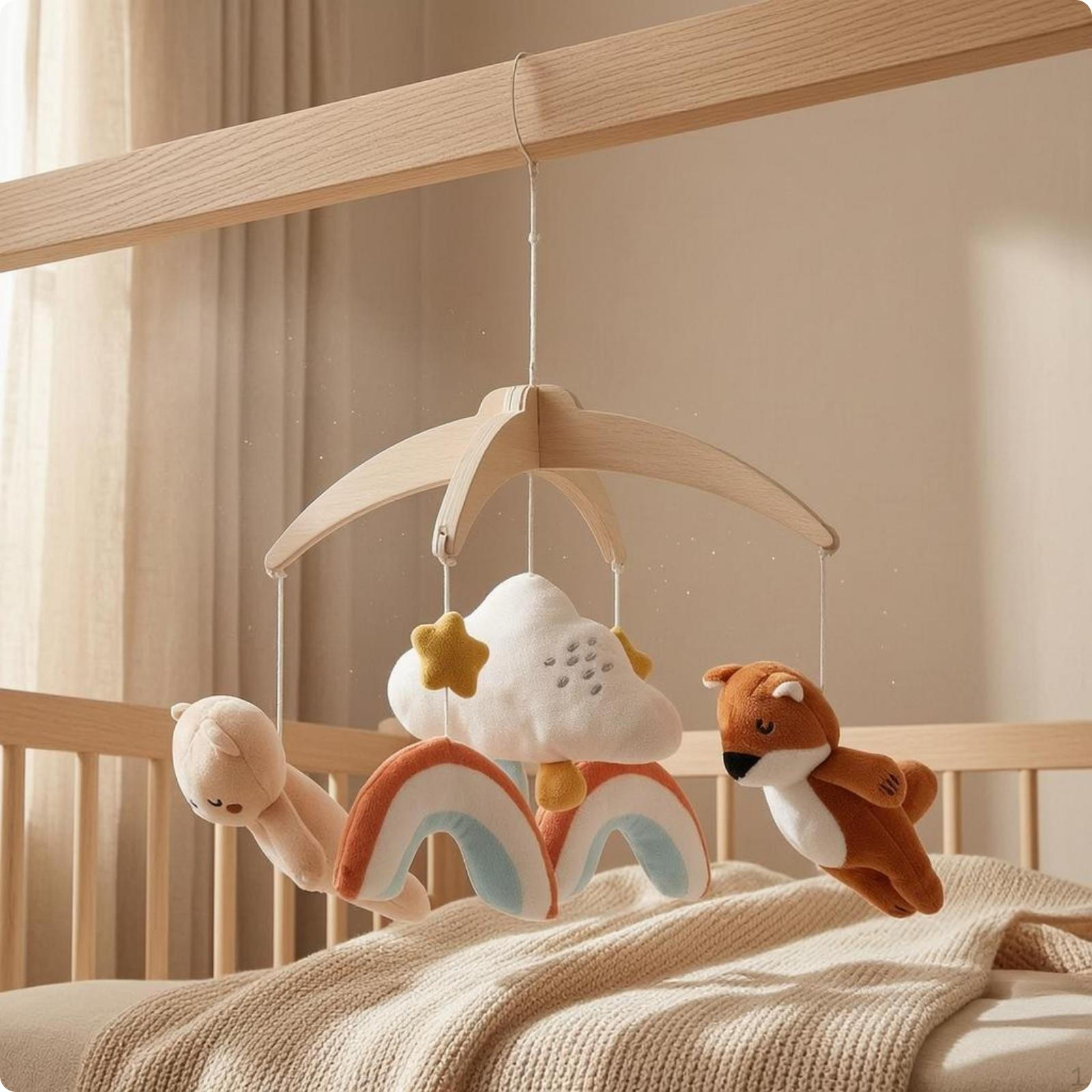 Wooden Crib Mobile Soft Hanging Ornament Infant Arched Frame for Pram Fox