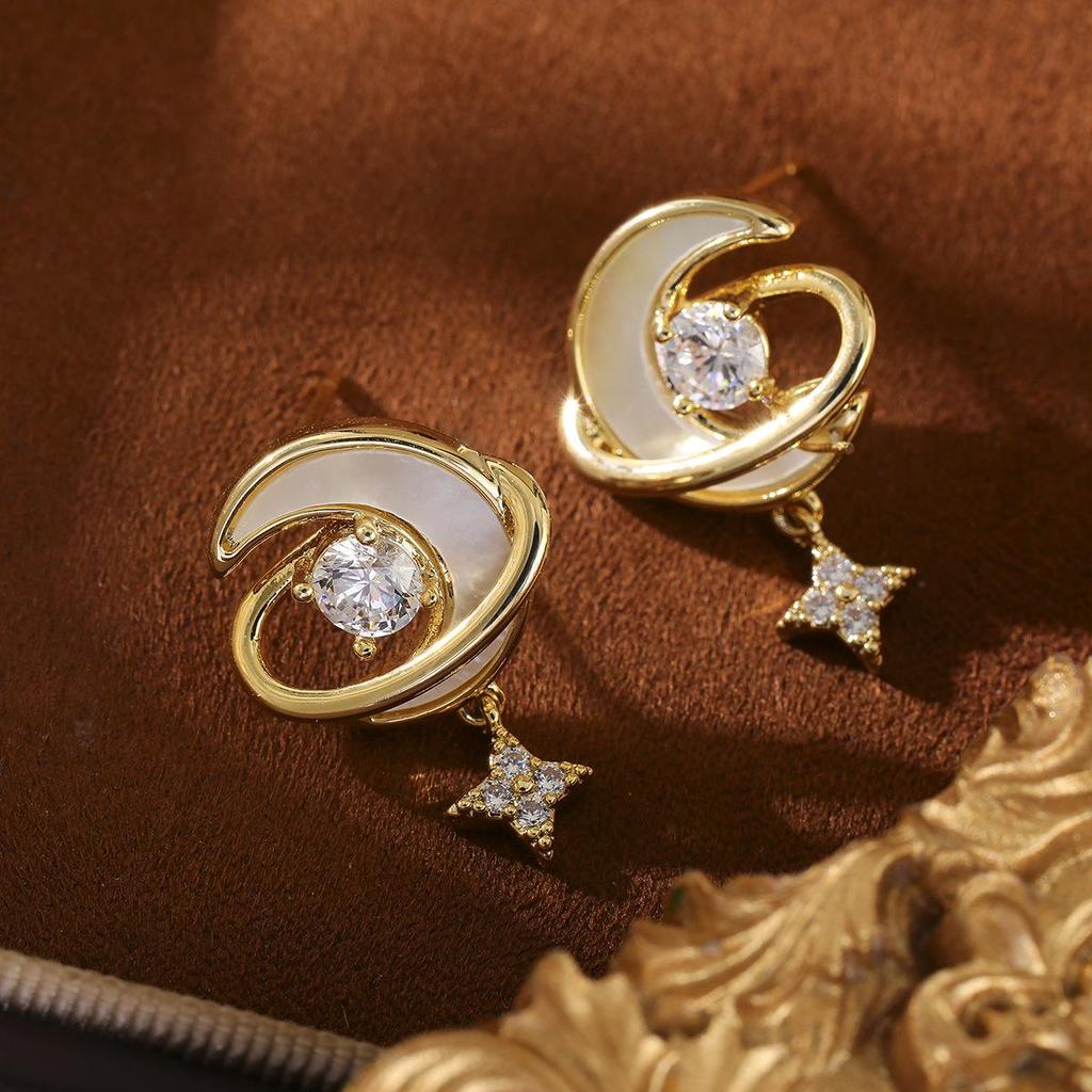 Korean Moon Star Zircon Dangle Earrings - Exquisite Design, Elegant & Versatile