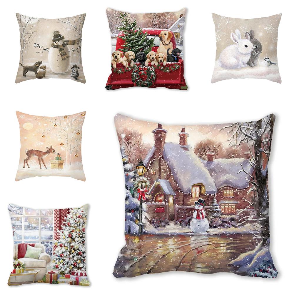 Santa Claus Sleeper Christmas Tree Dog Bunny Decorative Pillow Set Bedroom Sofa Dining Room Pillow Cover
