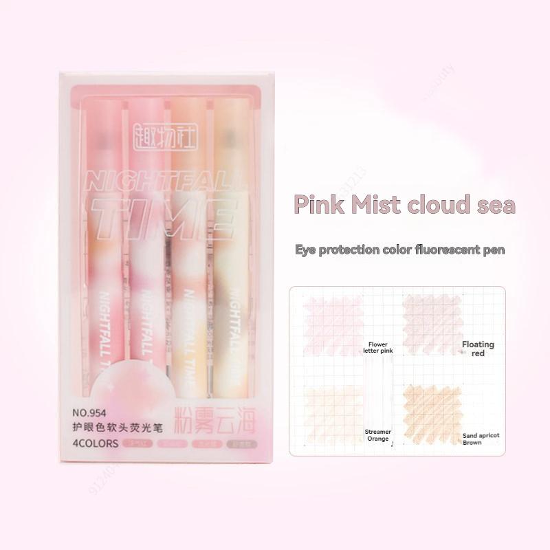 4 Pcs/set Kawaii Highlighter, Chisel Tip Marker Pen, Quick Drying, Assorted Colors, Water Based,For Organizing and Coloring