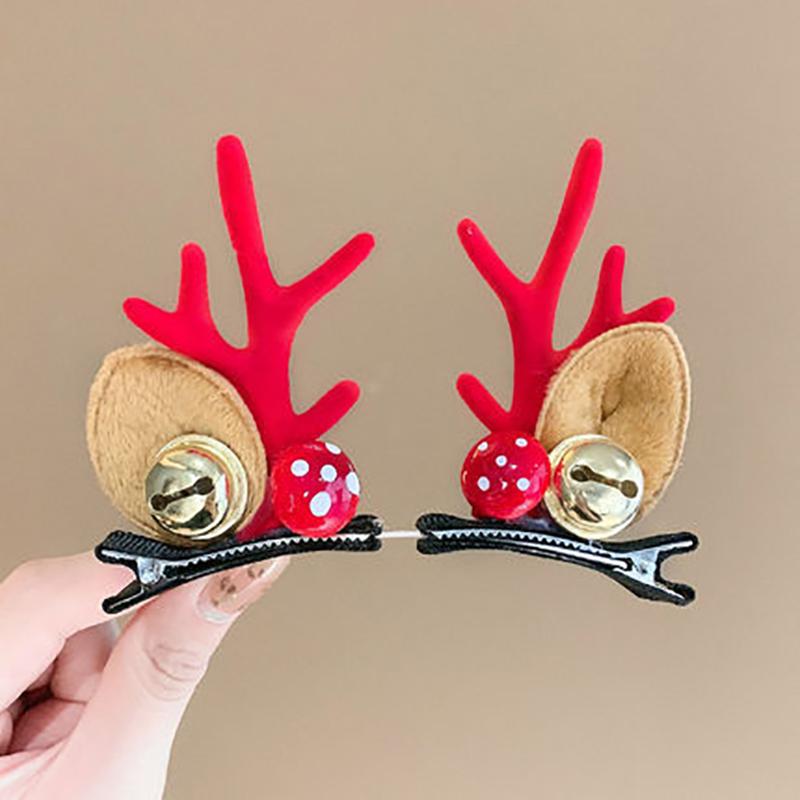 1pair Christmas Red Antler Hair Clip Accessories for Kids Side Hair Clip for Children's Hair