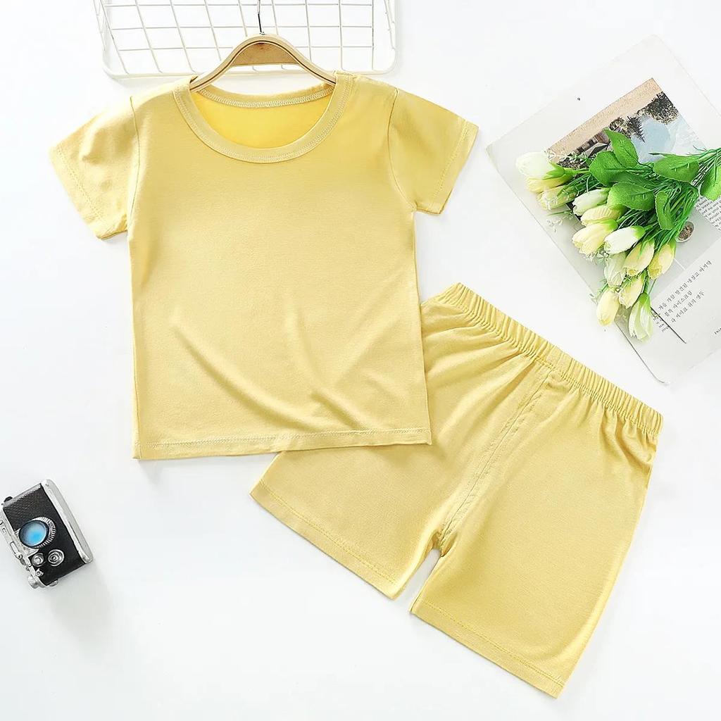 Children's Short-sleeved Suit Summer Boys' T-shirt Cotton Girls Middle-aged Baby Shorts Two-piece Suit