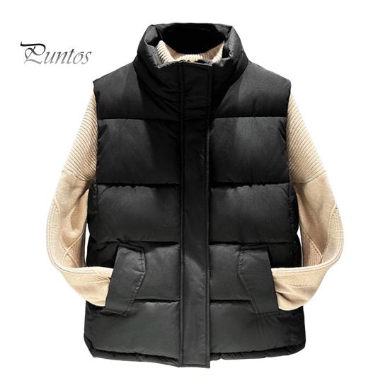 

Женское зимнее пальто с карманами, застежкой-молнией, воротником-стойкой, без рукавов, однотонный жилет для отдыха на открытом воздухе и спорта M чёрный