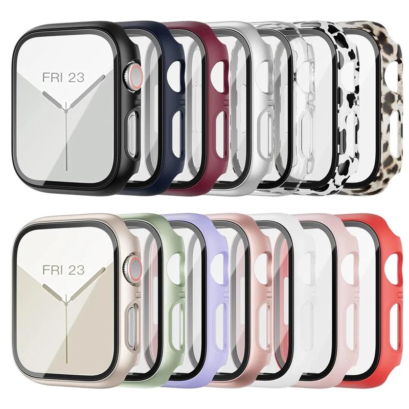 Tempered Glass+Case For Apple Watch Series 9 8 7 41mm 45mm 42mm PC Bumper Screen Protector Cover iWatch 6 5 4 Se 44mm 40mm Shell