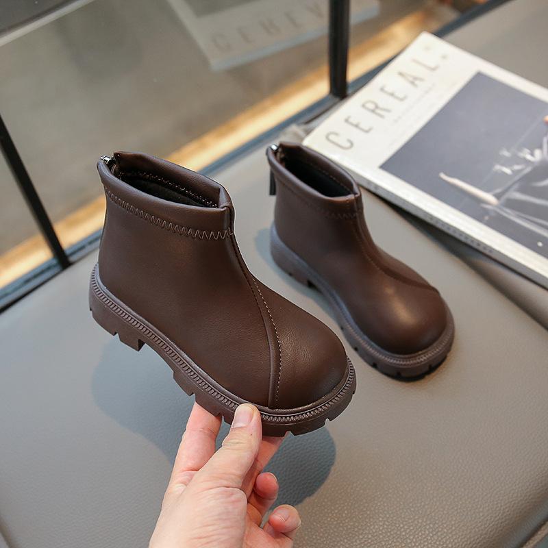 

Кожаная обувь для детей, девочек, детей среднего и старшего возраста, короткие ботинки Martin с застежкой-молнией сзади, низкие туфли-трубы 34