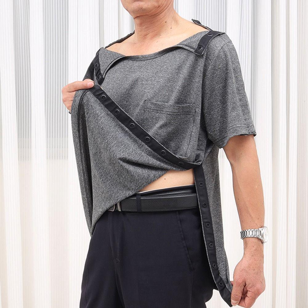Convenient Bedridden Elderly Care Clothing Side Snap Button Tops Postoperative Recovery