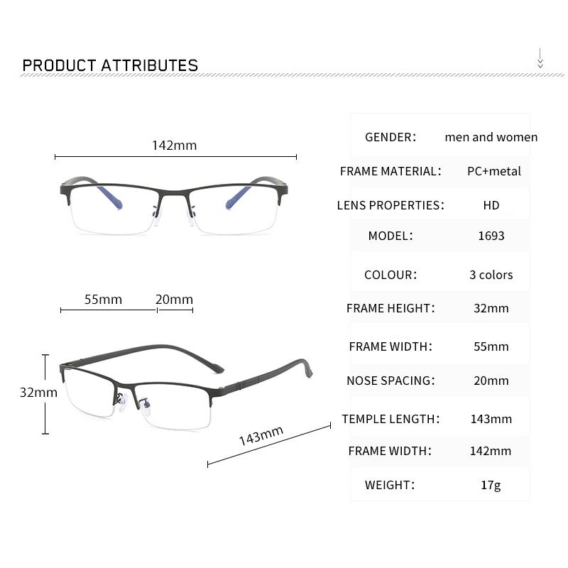 Anti-blue Light Glasses Half-frame Square Eyewear Women Men Luxury Eyeglasses Blue Light Blocking Man Lady Computer Eyeglas