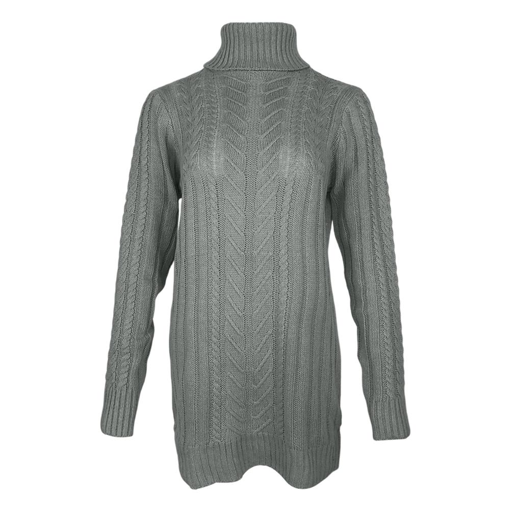 Women's Fall And Winter Knitted Long-Sleeve Turtleneck Cable-Knit Slim-Fit Sweater Dress