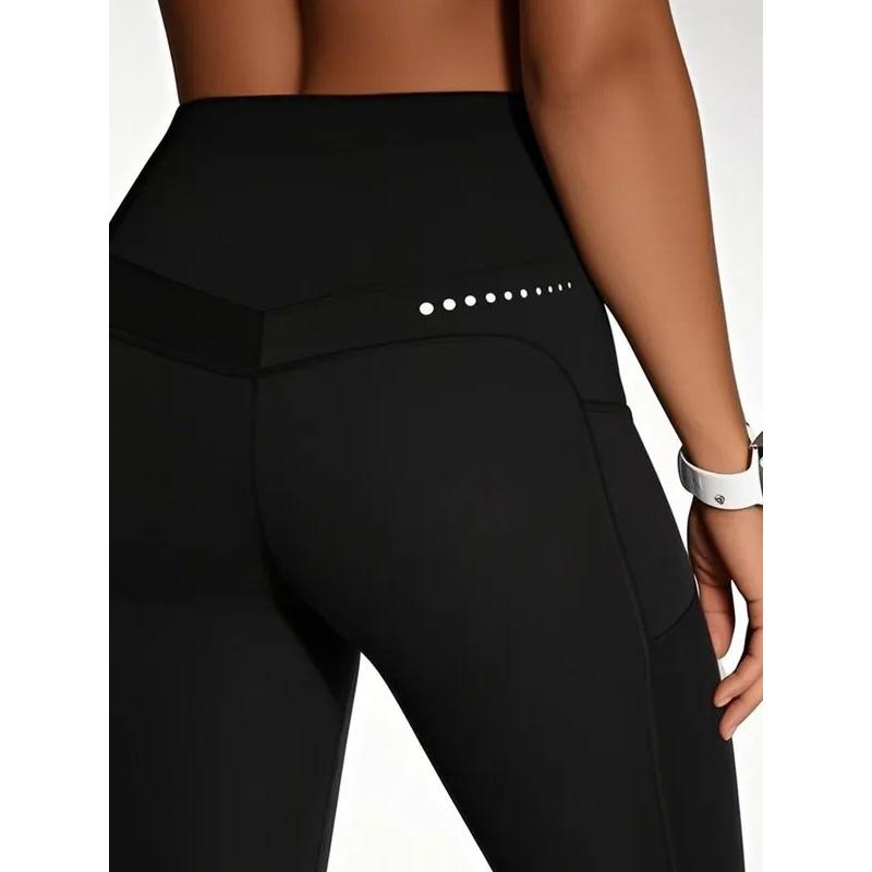 Women High Waist Yoga Pants with Double Side Pockets, 4-Way Stretch Workout Leggings for Running Cycling Gym