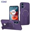 Luxury Silicone Case for Motorola Moto G34 G45 5G Carbon Fiber Texture with Fold Kickstand Magnetic Wireless Charging Back Cover