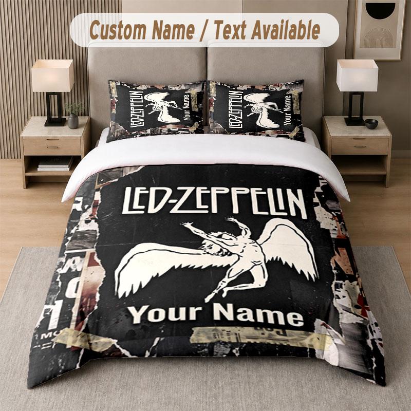 Custom Bedding Set Led Zeppelin Pattern, Print Name Text 1 Duvet Cover plus 2 Pillowcases Home Textile