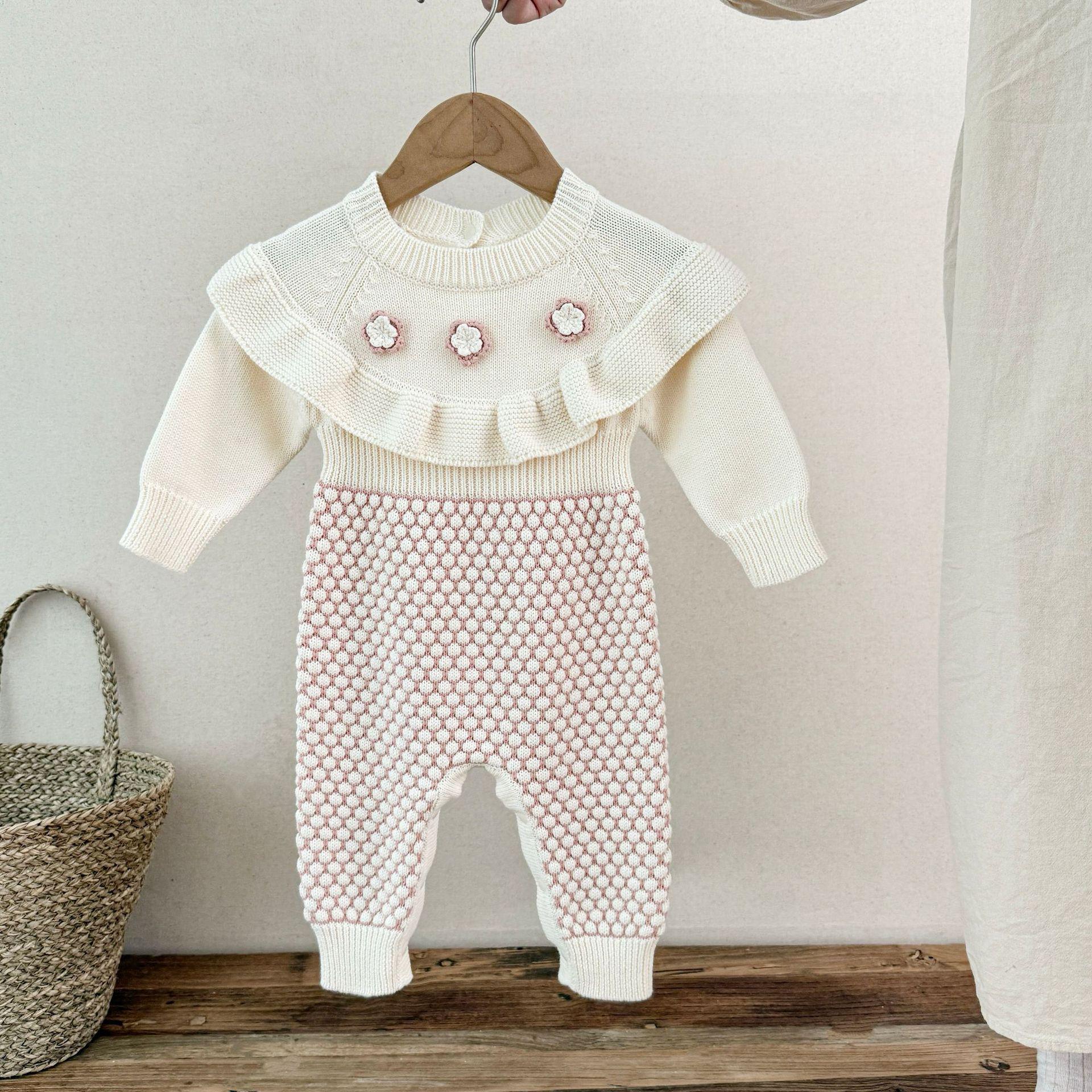 

Хлопковый вязаный крючком ромпер с цветами ручной работы для девочек младенческого и дошкольного возраста - Осень/Весна 66 cm розовый